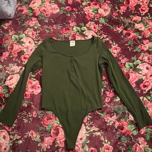 PINK Victoria's Secret Ribbed Olive Bodysuit